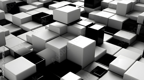 Technology black and white squares stacked abstract graphic poster web page PPT background