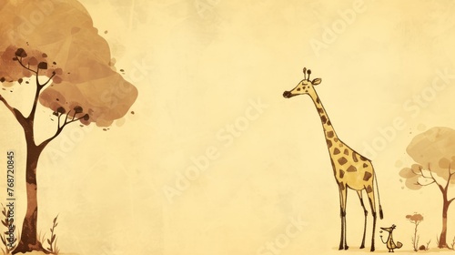  An image of a giraffe and its offspring standing beside a tree
