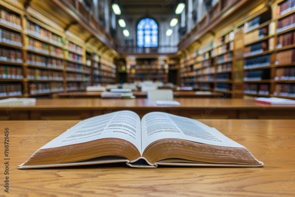 Open book on wooden table in library. Education and knowledge concept. Selective focus. Open book on wooden table in library. Education and knowledge concept. Selective focus.