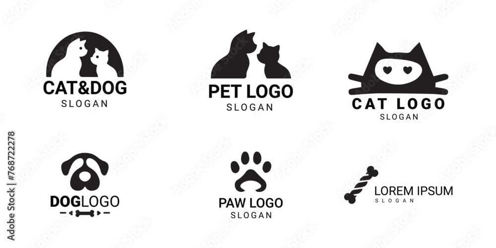 Assortment of black pet logo designs