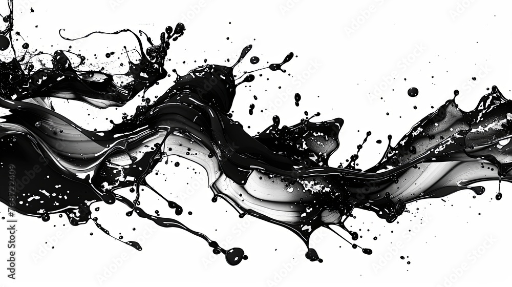 Abstract black ink splash in the style of traditional Chinese painting isolated on a white background