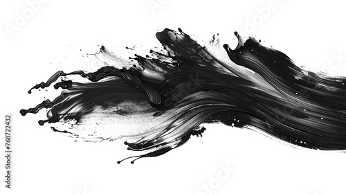 Abstract black ink splash in the style of traditional Chinese painting isolated on a white background