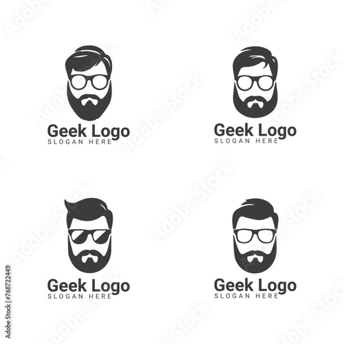 Black and white geeky male logo set