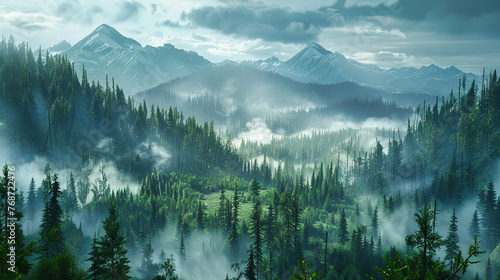 Forest Mists: Natures Veil Over Mountains, A Whisper of Trees in the Early Light