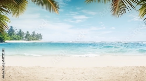 Tropical beach with white sand and palm trees. Seascape.