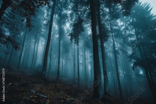 Mysterious Dark Forest with Foggy Atmosphere  Eerie Woodland Landscape Photography