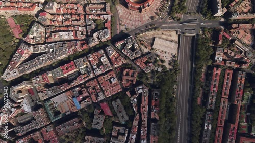 Top aerial drone view of Las Ventas Bullring in Madrid. Spain photo