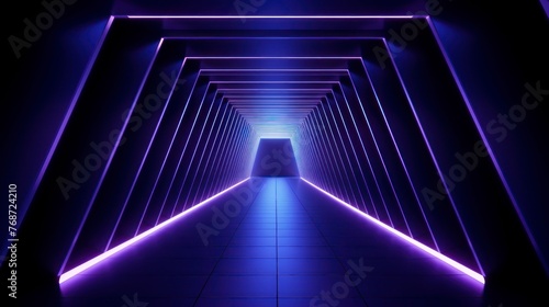 3d abstract background with neon lights. Empty stage. Neon tunnel