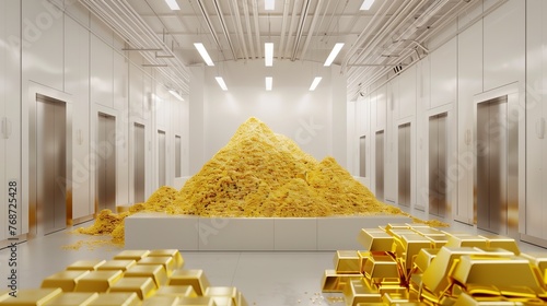Secure bank vault full of gleaming gold bullion bars, symbolizing wealth, abundance, prosperity, and financial security.  photo