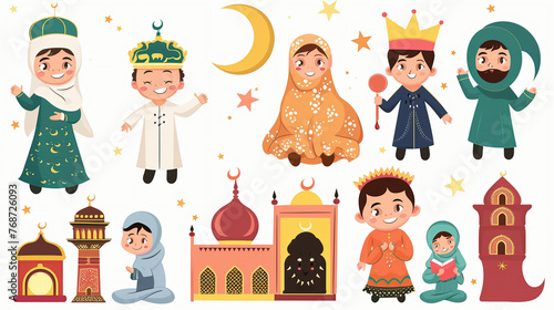 Ramadan clip art - set of Ramadan cartoon characters and design elements