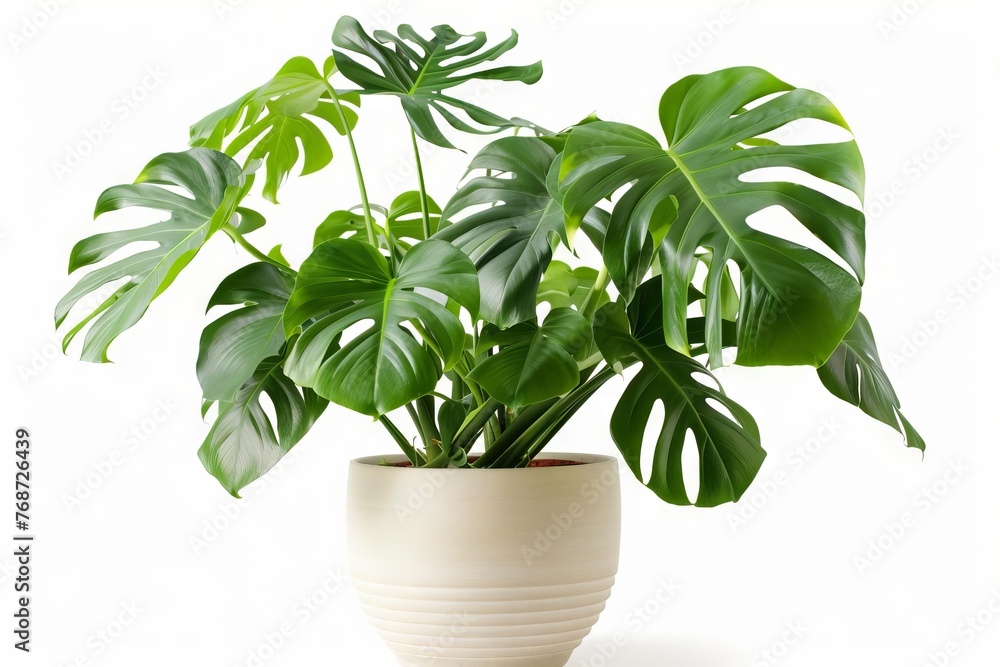 Swiss Cheese Plant Monstera Deliciosa in Ceramic Pot, Isolated on White, Tropical Houseplant Product Shot Swiss Cheese Plant Monstera Deliciosa in Ceramic Pot, Isolated on White, Tropical Houseplant Product Shot