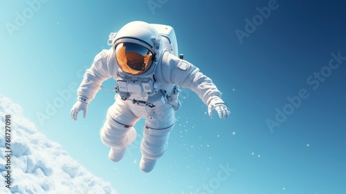 Astronaut in outer space on the background of the blue sky.