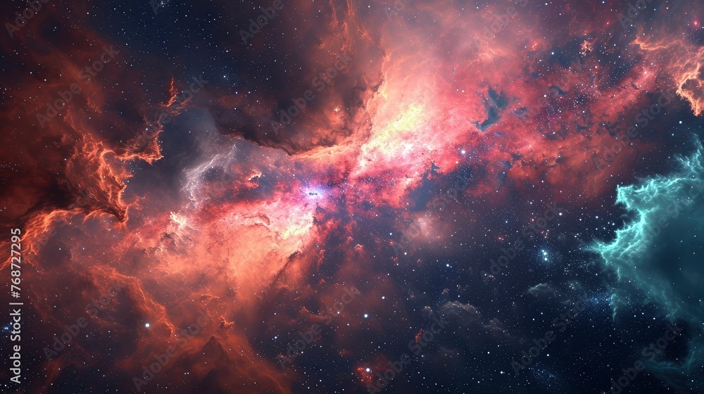 Glowing huge nebula with young stars. Space background. - obrazy, fototapety, plakaty 