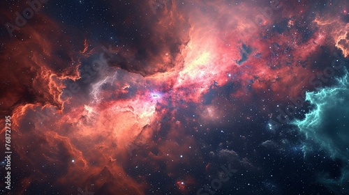 Glowing huge nebula with young stars. Space background. photo