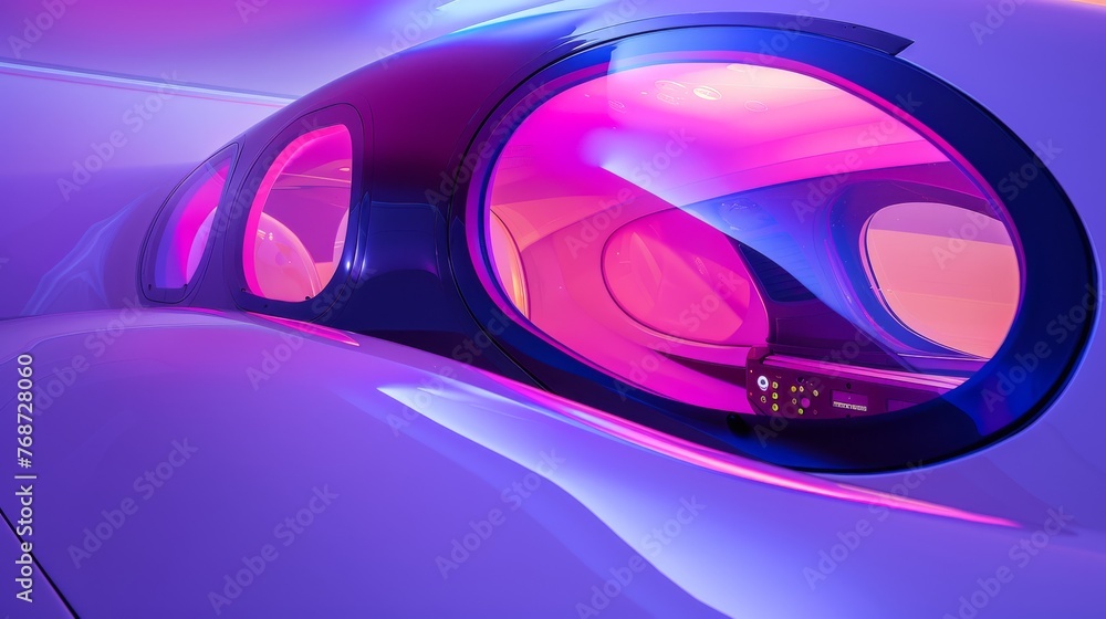  Purple light on car's rear view mirror in close up