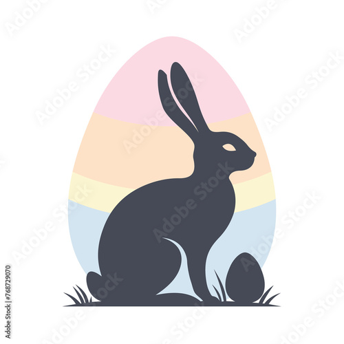 Króliczek wielkanocny. Królik i kolorowe jajko. Wielkanocna ilustracja w prostym stylu na kartki świąteczne, banery, życzenia i do innych projektów. © Monika