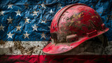 American Flag Labor Hat Inside On Isolated Background, American Labor Day, 7th September, Generative Ai