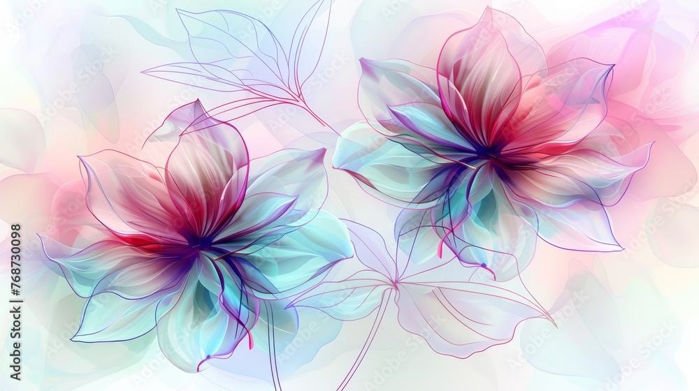 A sharp image of a pink and blue flower in focus, against a clear background A sharp image of a pink and blue flower in focus, against a clear background