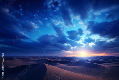 a desert with a cloudy sky