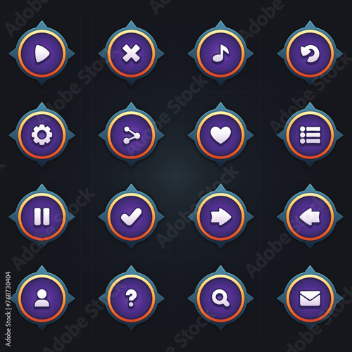 Game ui set of purple buttons in cartoon style gui to build 2d games cartoon casual buttons kit