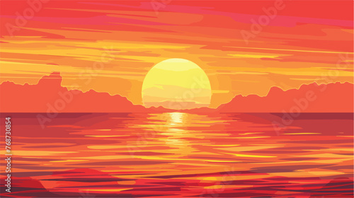 Fototapeta Naklejka Na Ścianę i Meble -  Ocean Sunset Red and Orange Sky Reflects