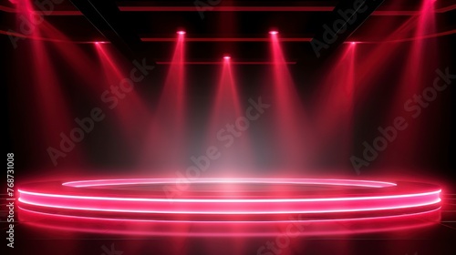 Stage Spotlight with Red Spotlights, Stage Podium Scene, Stage Background