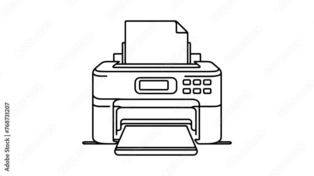 Vector continuous one single line drawing of laser printer in silhouette on a white background. Linear stylized. Vector continuous one single line drawing of laser printer in silhouette on a white background. Linear stylized.