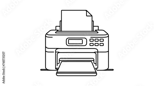 Vector continuous one single line drawing of laser printer in silhouette on a white background. Linear stylized.