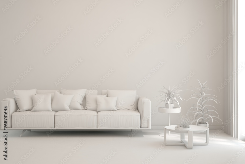 Grey living room concept with sofa. 3D illustration Grey living room concept with sofa. 3D illustration