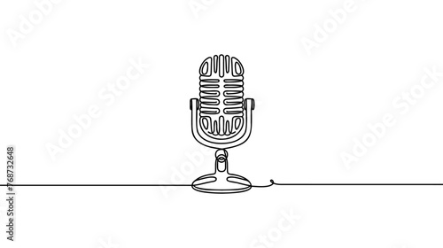 One single line drawing of retro old classic radio microphone for broadcasting. Vintage loudspeaker announcer item concept continuous line draw design vector graphic illustration.