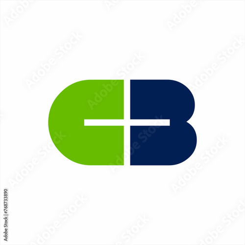 Letter C and B vector logo design with plus sign in negative space.