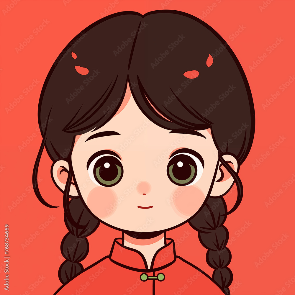 Hand drawn cartoon illustration of cute girl in Tang suit
Hand drawn cartoon illustration of cute girl in Tang suit