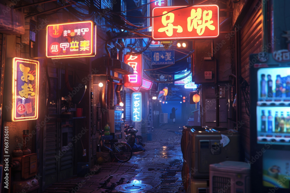 Neon Alley at Night - Asia City - Cyberpunk City nicht