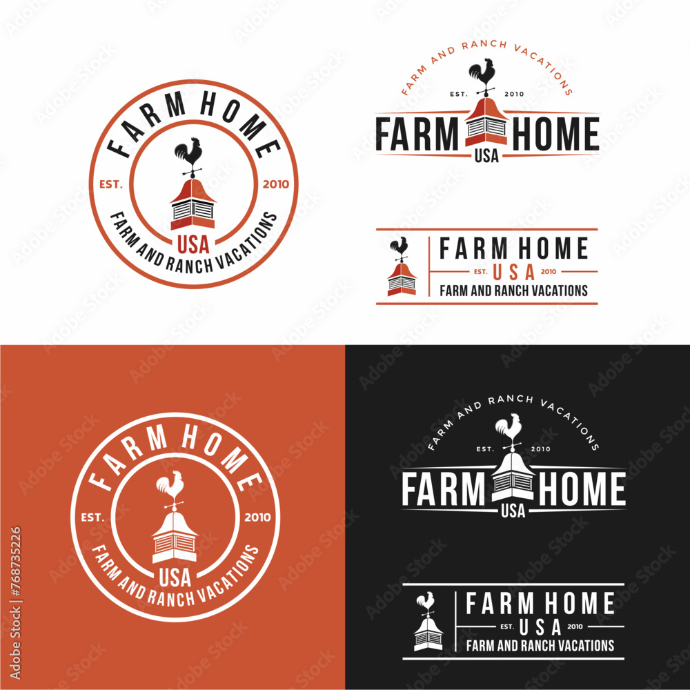 Logo template for poultry farm. Labels for natural agricultural products. Farmhouse concept logo