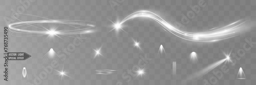 Light white wave and spotlight shine effect,glow line sparkle shine. Silver white wavy effects.	