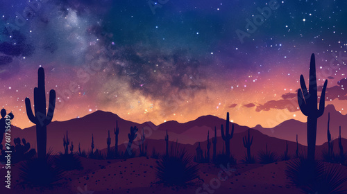 Digital art of a desert under a star-filled sky, giving a feel of a mystical nocturnal world © nopommajun