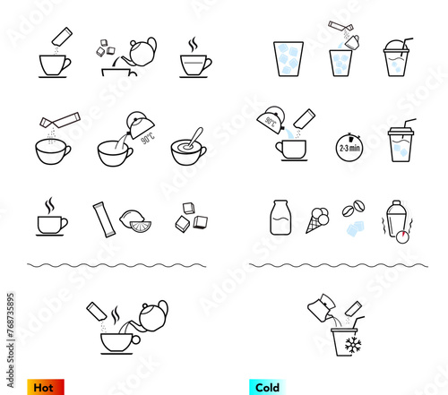 Set of methods of brewing tea and coffee. Preparation instructions. Vector elements for infographics. Set of sign for detailed guideline. Ready for your design. EPS10.