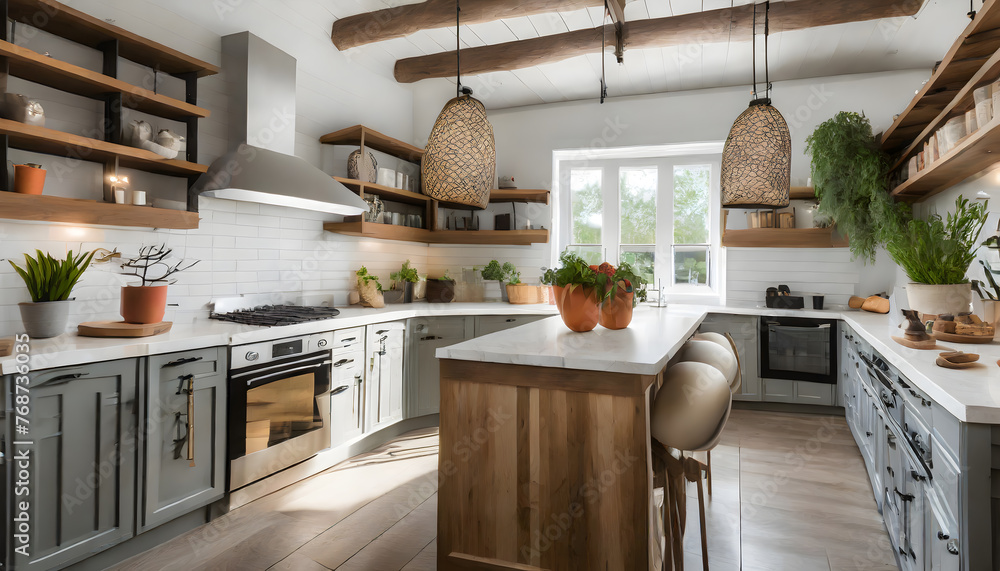 Fototapeta premium Modern Farmhouse Kitchen. Generative AI.