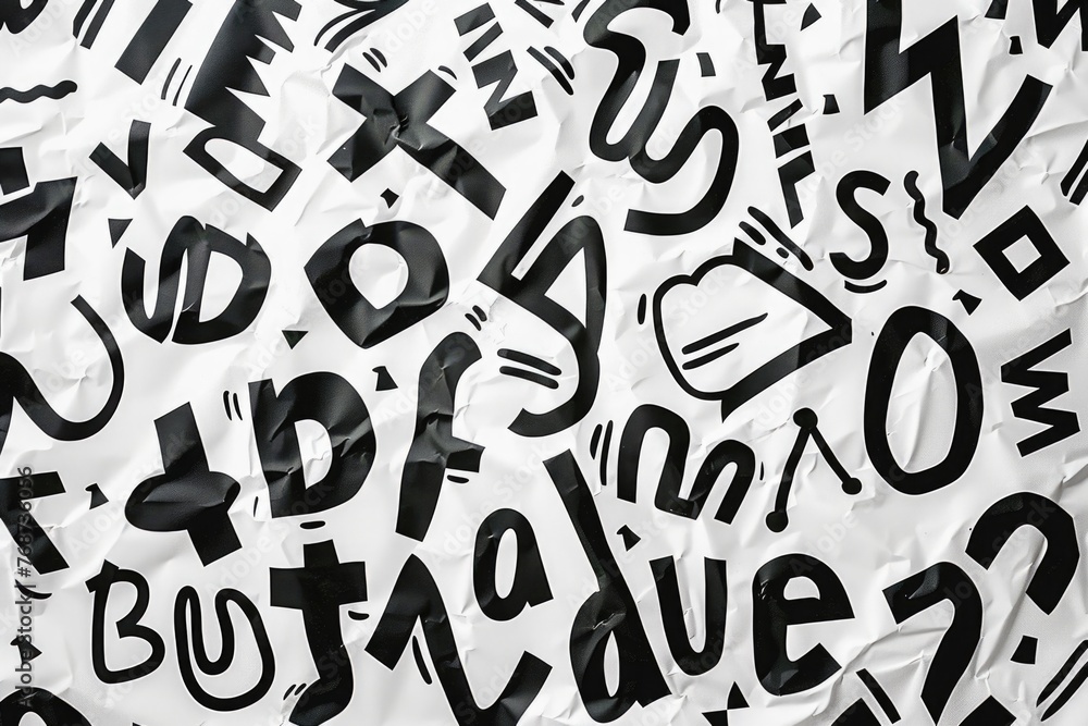 Abstract Black Glyphs and Shapes on White Background Abstract Black Glyphs and Shapes on White Background