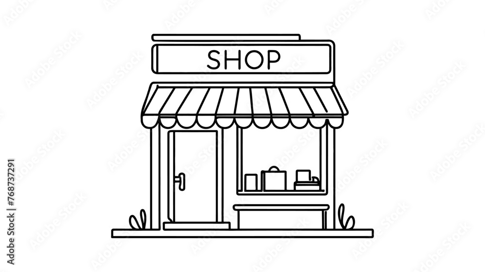 Continuous one line drawing cafe or store. Building and office concept. Single line draw design vector graphic illustration. Continuous one line drawing cafe or store. Building and office concept. Single line draw design vector graphic illustration.