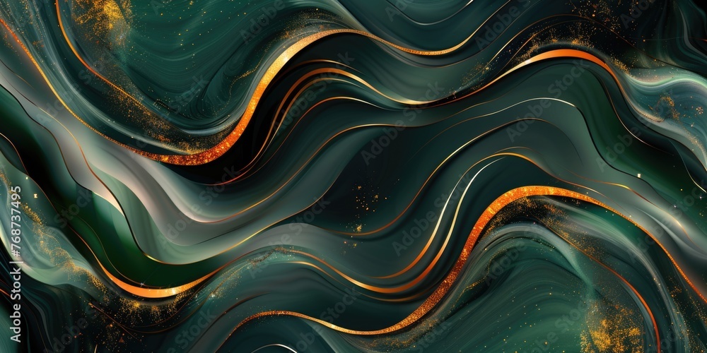Fototapeta premium A green and gold abstract background with waves Abstract background with copy-space