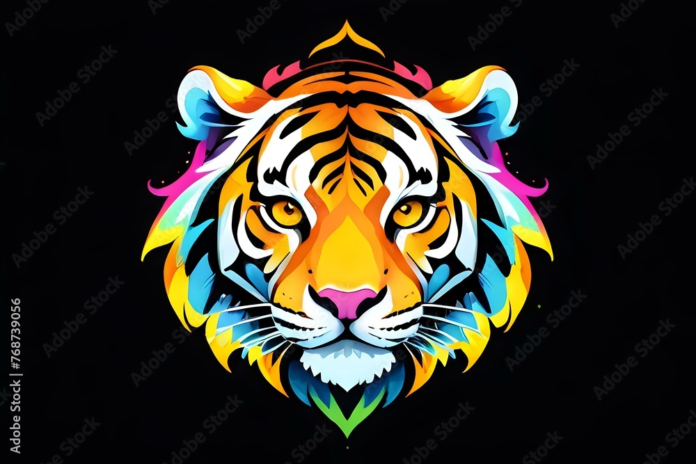Vivid Tiger Portrait. Striking digital illustration of a tiger in vivid colors, perfect for bold branding and art projects.