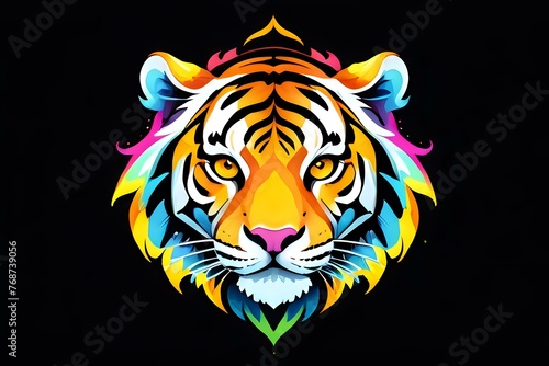 Vivid Tiger Portrait. Striking digital illustration of a tiger in vivid colors  perfect for bold branding and art projects.