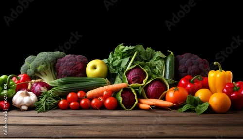 Fresh vegetables and fruits in the background 
