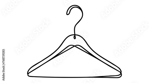 Hanger. Clothes hanger. One single line drawing of hanger isolated on white background. Beautiful hand-drawn design vector icon. Contour drawing. Silhouette. Logo
