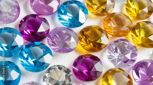  A cluster of colorful diamonds on a white canvas, with one in the foreground and one at the backdrop