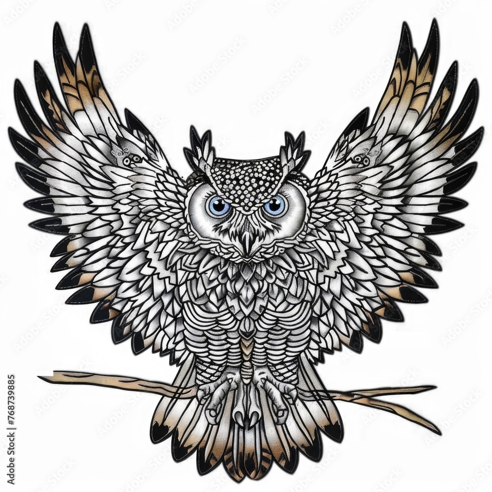 Obraz premium A drawing of an owl sitting on a branch