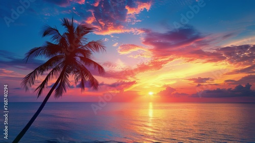 Palm Tree Overlooking Beach and Ocean © yganko