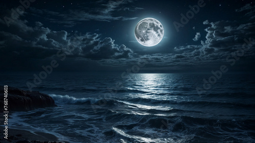 美しい月夜の海 Generative AI