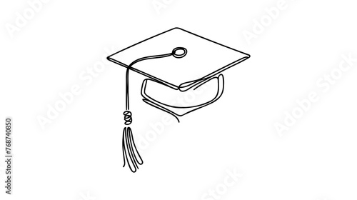 One continuous line drawing of graduation hat logo emblem. Study graduating cap logotype icon template concept. Trendy single line draw graphic design vector illustration